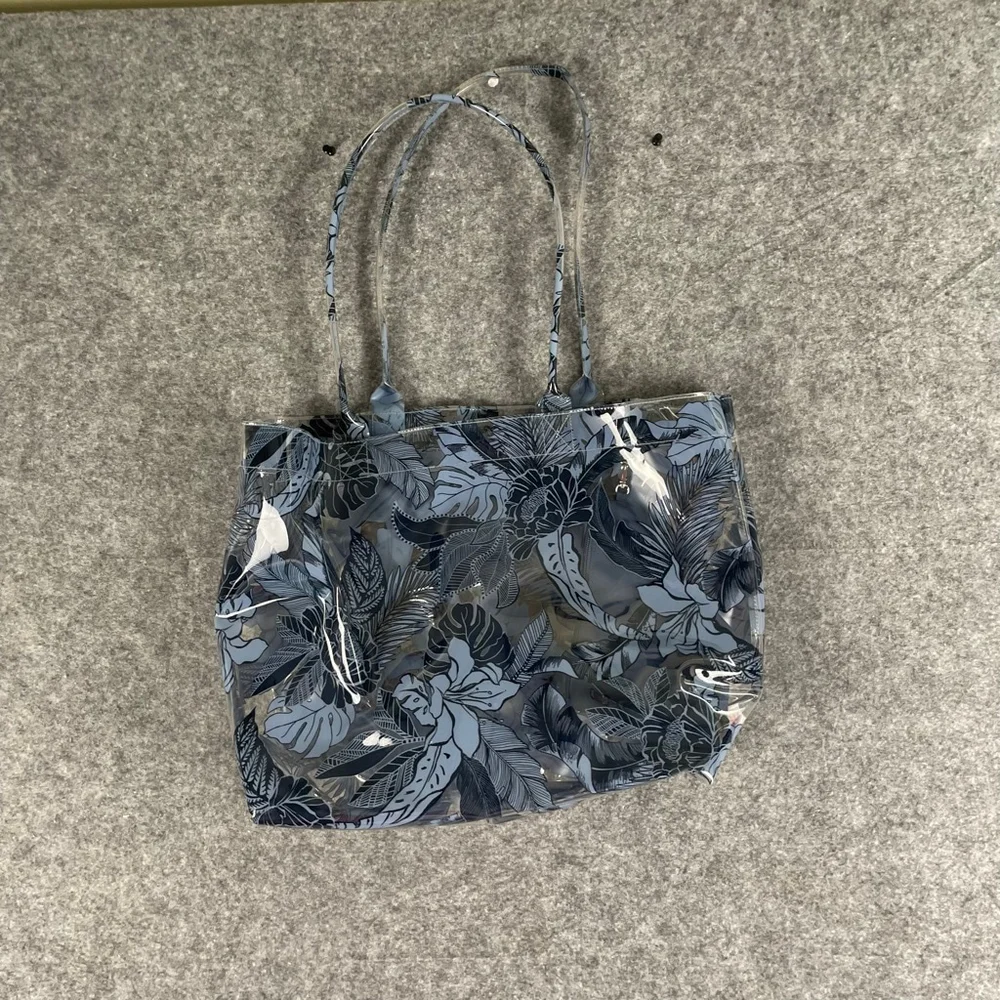 Victoria's Secret PINK Clear Tropical Floral Tote Bag Blue Beach Bag with Pouch - Picture 10 of 12